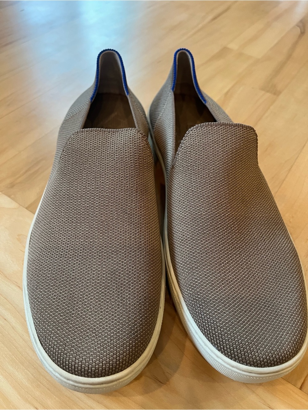 Rothy's Women's Slip-On Knit Flats - Taupe with Blue Trim